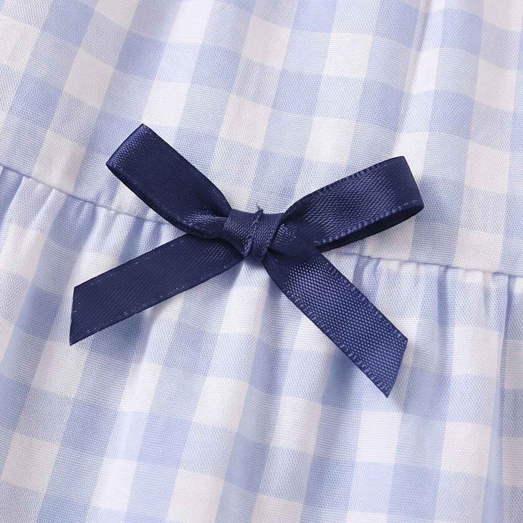 Girls Blue Checked Sleeveless Top With Skirt Sets 2 pc. Sets