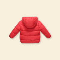 Boys Red Hooded Puffer Jacket With Sherpa Fleece Lining Coats & Jackets