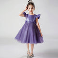 Girls Purple Pearl-Embellished Flutter Sleeve Fit & Flare Dress Casual Dresses Purple 2-3 Y