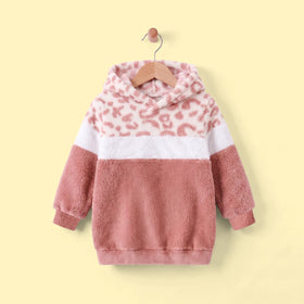Girls Pink Leopard Print Fleece Hooded Sweatshirt Sweatshirts & Hoodies Pink 2-3 Y