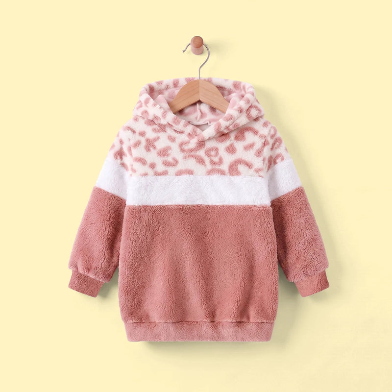 Girls Pink Leopard Print Fleece Hooded Sweatshirt Sweatshirts & Hoodies Pink 2-3 Y
