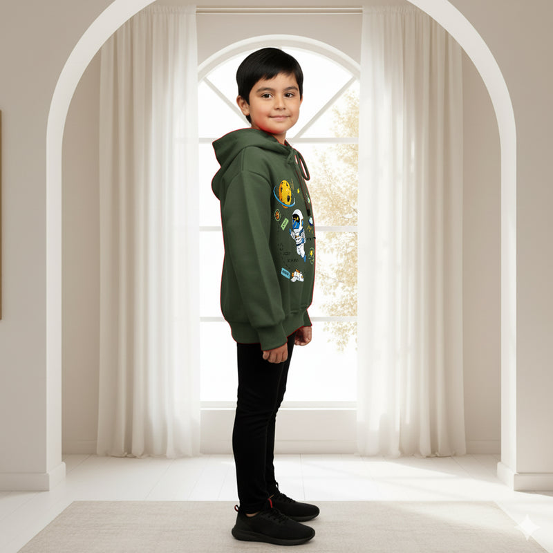 Boys Green Space Graphics Hoodies Sweatshirt Sweatshirts & Hoodies