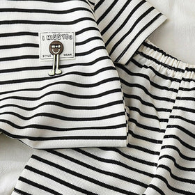 Boys Black Striped Short Sleeve T-Shirt With Shorts Sets 2 pc. Sets