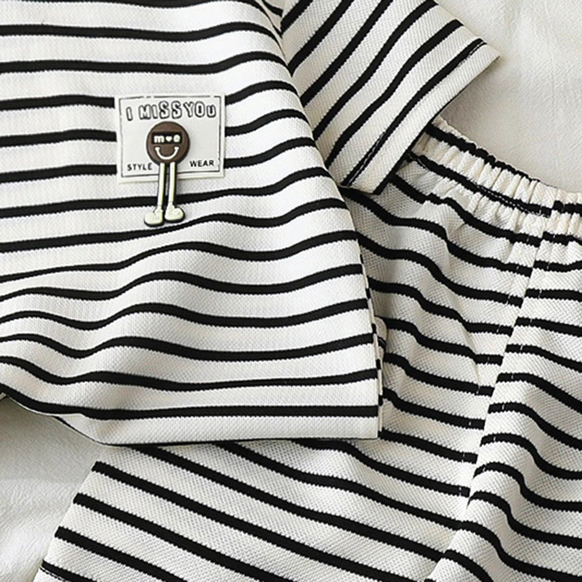 Boys Black Striped Short Sleeve T-Shirt With Shorts Sets 2 pc. Sets