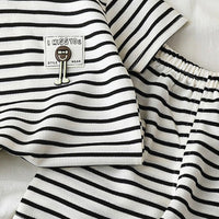 Boys Black Striped Short Sleeve T-Shirt With Shorts Sets 2 pc. Sets