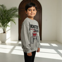 Boys Grey Monster Truck Graphics Round Neck Sweatshirt Sweatshirts & Hoodies