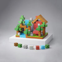 Multicolor pixel magnetic building blocks in a 48-piece set with storage bag