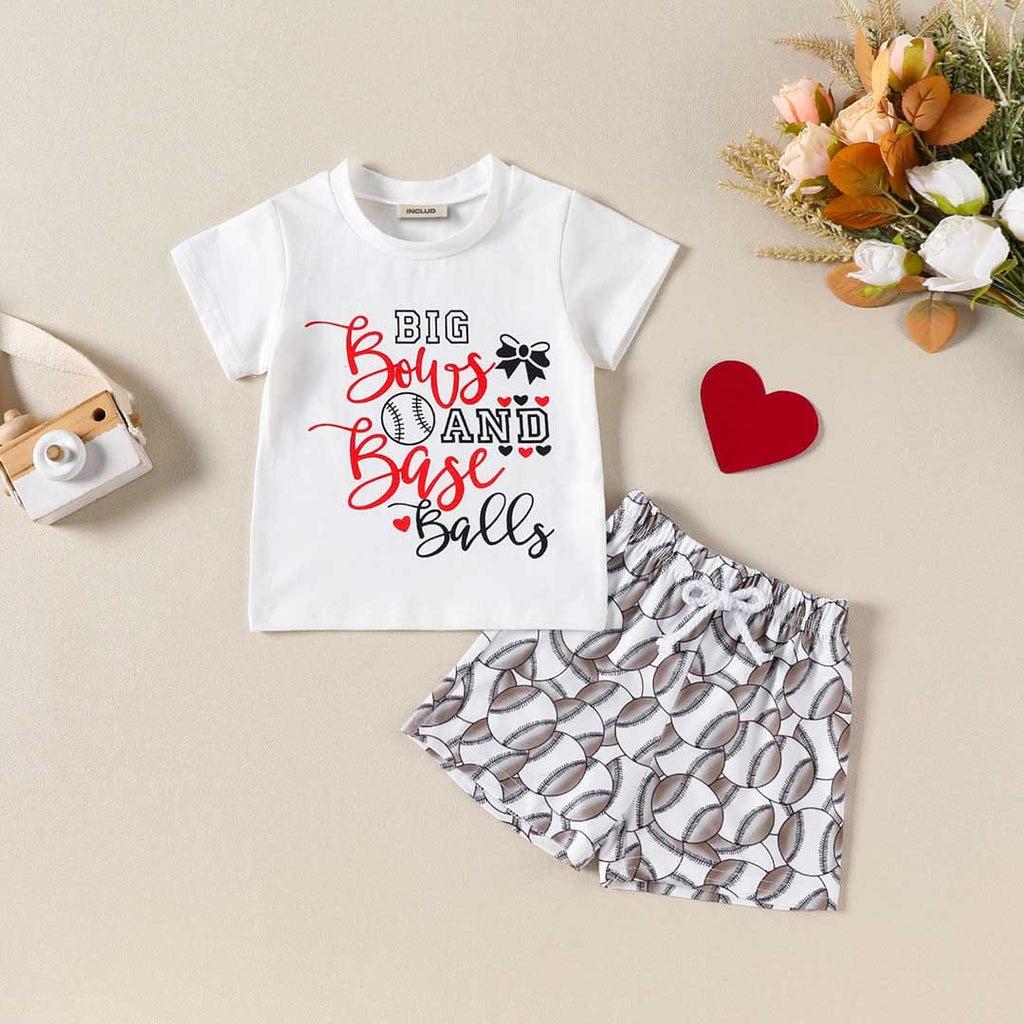 Boys Base Balls Print T-Shirt With Printed Shorts Set