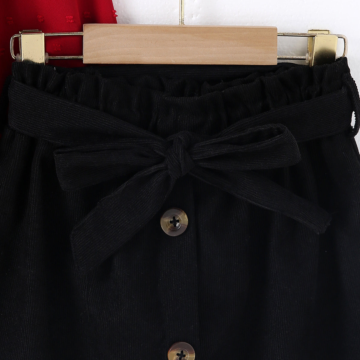 Girls Red Long Sleeve Ruffle Neck Summer Top With Skirts Sets 2 pc. Sets