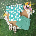 Girls Short Sleeve Flower Printed T-Shirt With Shorts Set 2 pc. Sets Green 1-2 Y 