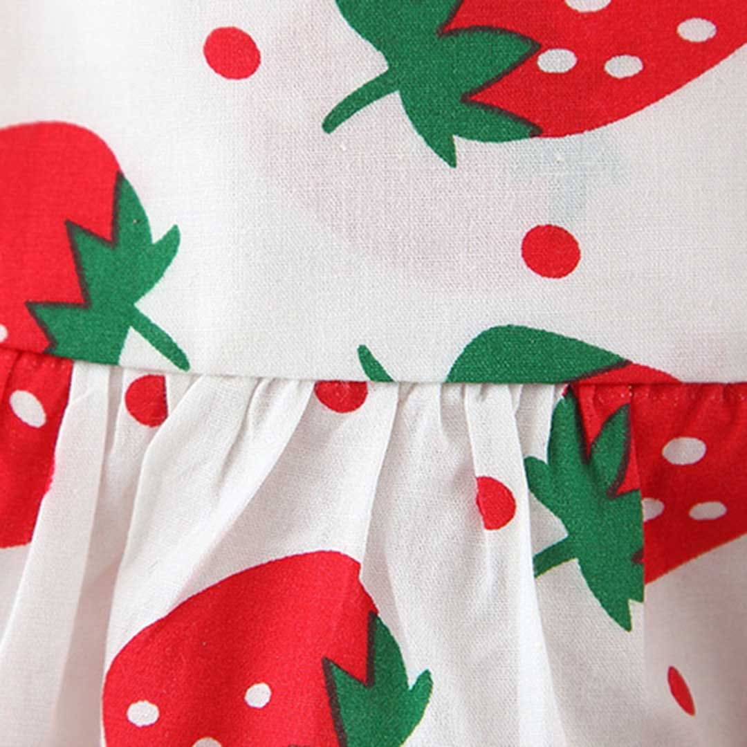 Girls Strawberry Print Casual Dress with Hat Casual Dresses   