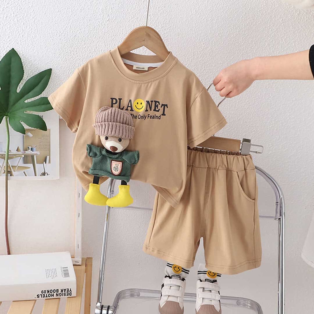 Boys Khaki Toy Applique T-Shirt With Shorts Set 2 pc. Sets Khaki 1-2 Y 