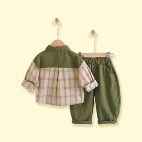 Boys Green Checked Long Sleeve Shirt With Pants Sets 2 pc. Sets