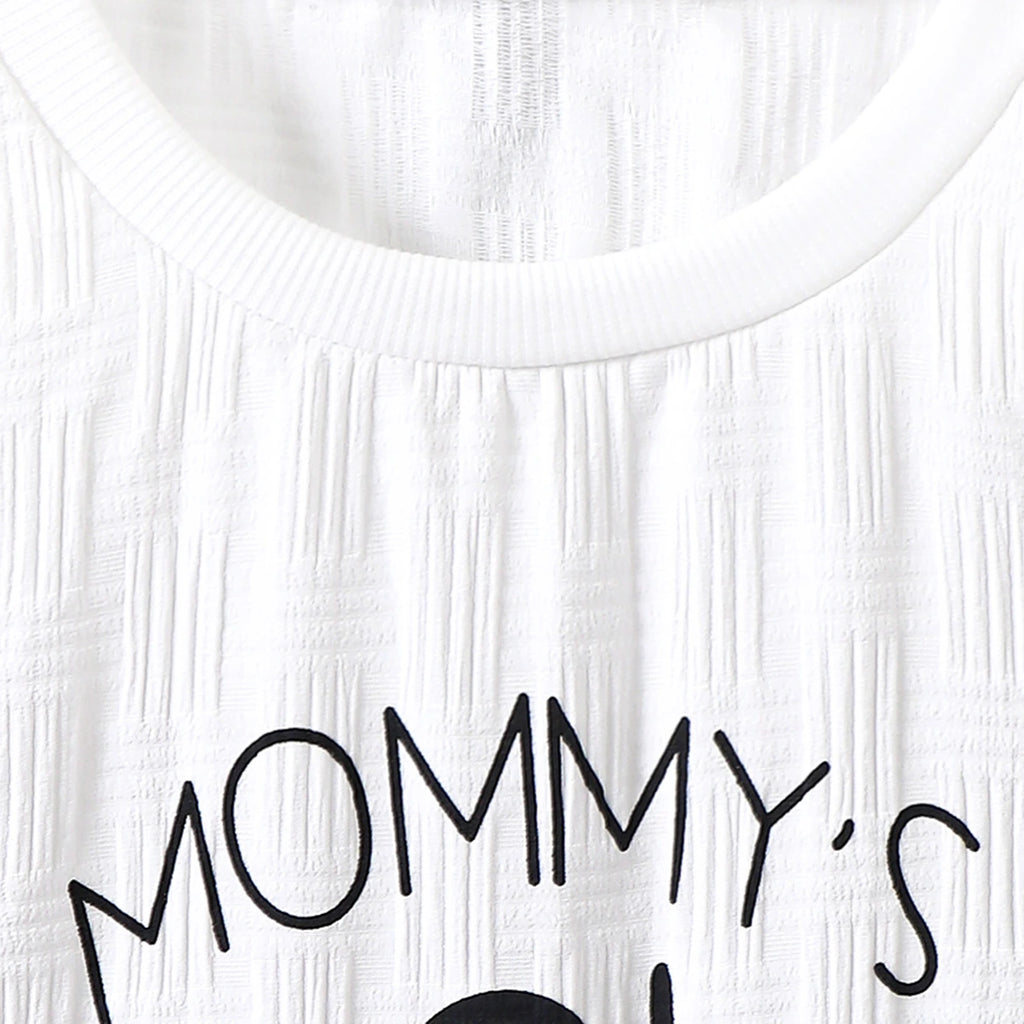 Boys White Typographic Print Shorts Sleeves T-Shirt With Shorts Set Sets