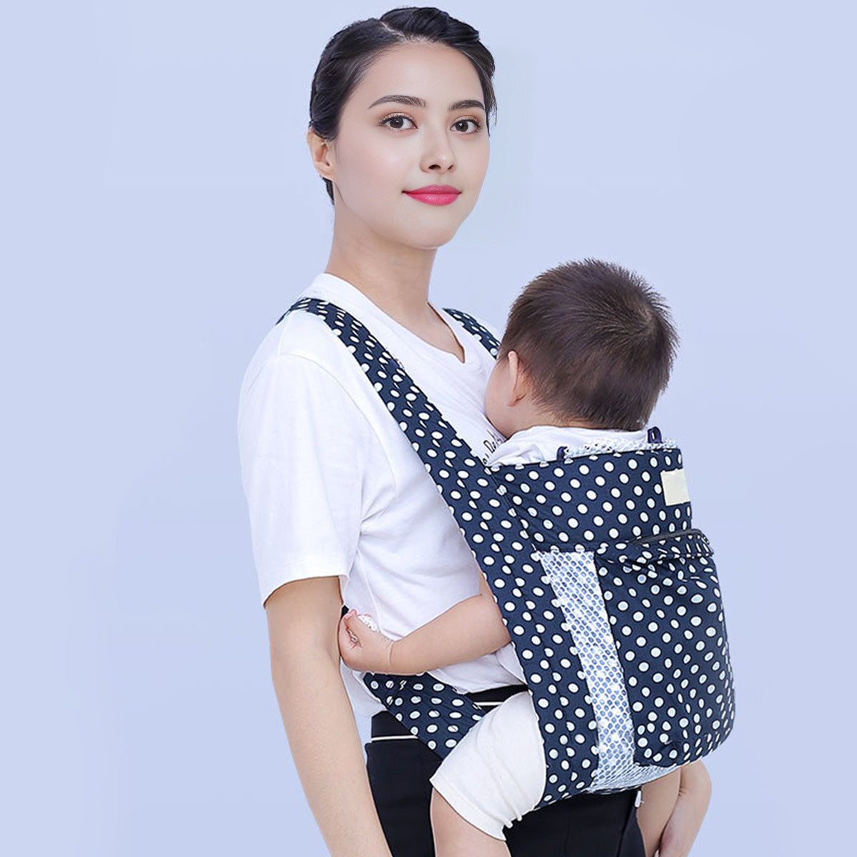 Baby Navy Blue Polka Dot Carrier with Four Clips Trending Accessories Navy Blue Onesize