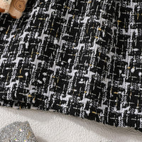 Girls Black Tweed High Neck Sleeveless Winter Dress Party Dresses