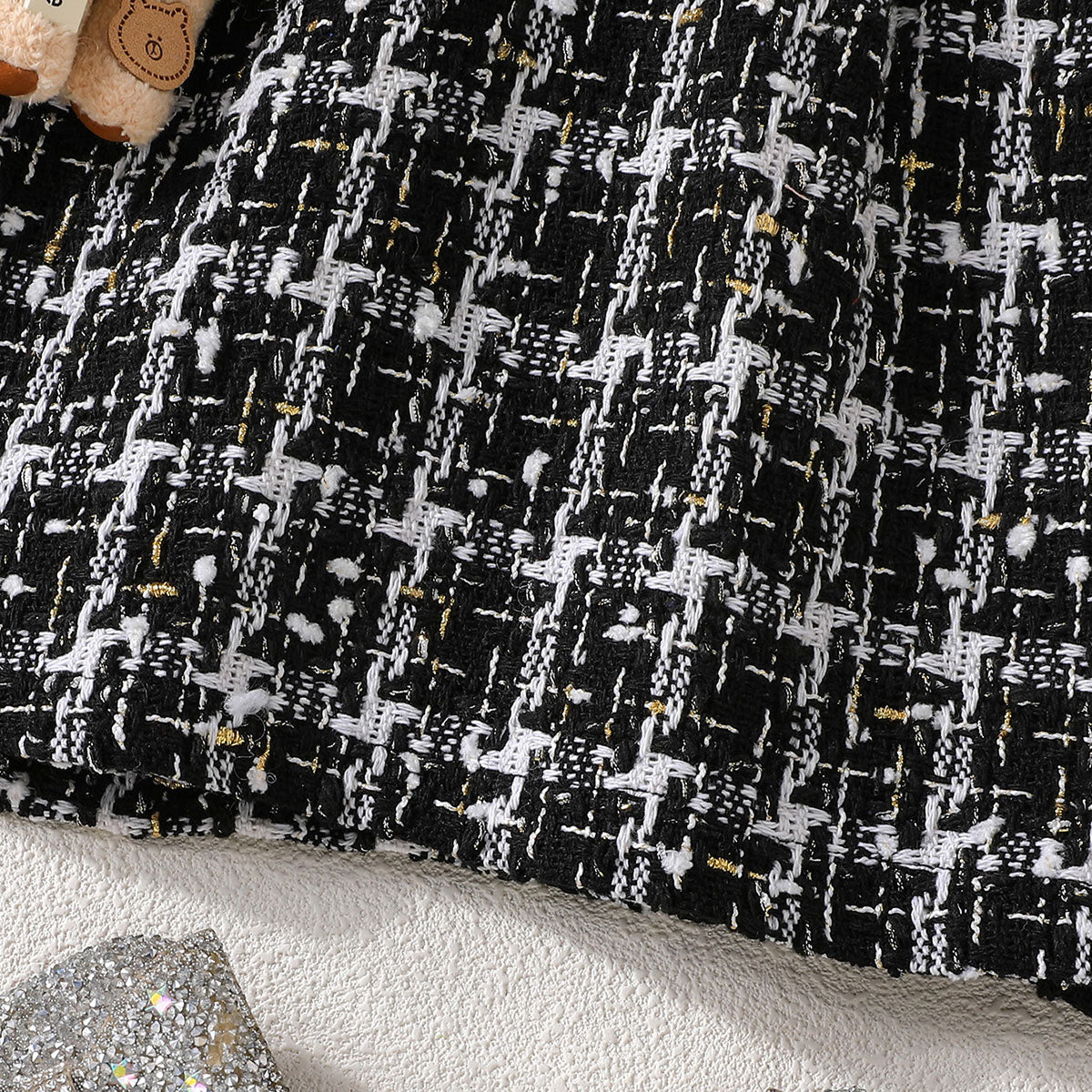 Girls Black Tweed High Neck Sleeveless Winter Dress Party Dresses