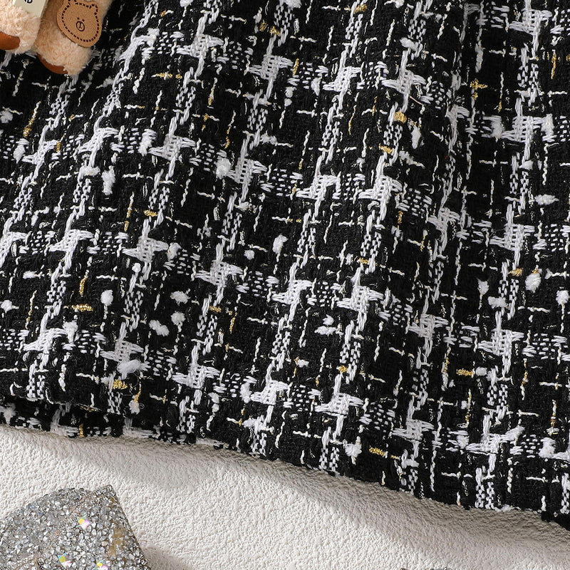 Girls Black Tweed High Neck Sleeveless Winter Dress Party Dresses