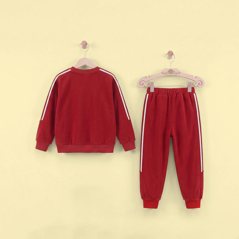 Boys Red Typographic Printed Sweatshirt With Joggers Winter Co-ord Sets 2 pc. Sets