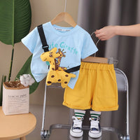 Boys Sky Blue Giraffe Printed Short Sleeve T-Shirt With Shorts Sets 2 pc. Sets Sky Blue 1-2 Y