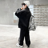 Boys Black Alphanumeric Printed Oversized Zip-up Jacket With Pants Sets Sets