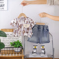 Boys Brown Typographic Print Short Sleeves T-Shirt With Denim Shorts Set Sets Brown 1-2 Y