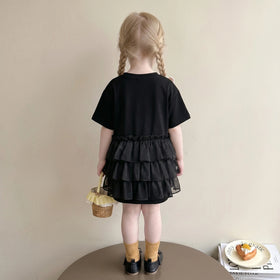 Girls Black Bunny Graphic Short Sleeve T-Shirt Dress Casual Dresses