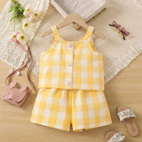 Girls Yellow Checked Button Down Top & Shorts Co-ord Sets Sets Yellow 1-2 Y