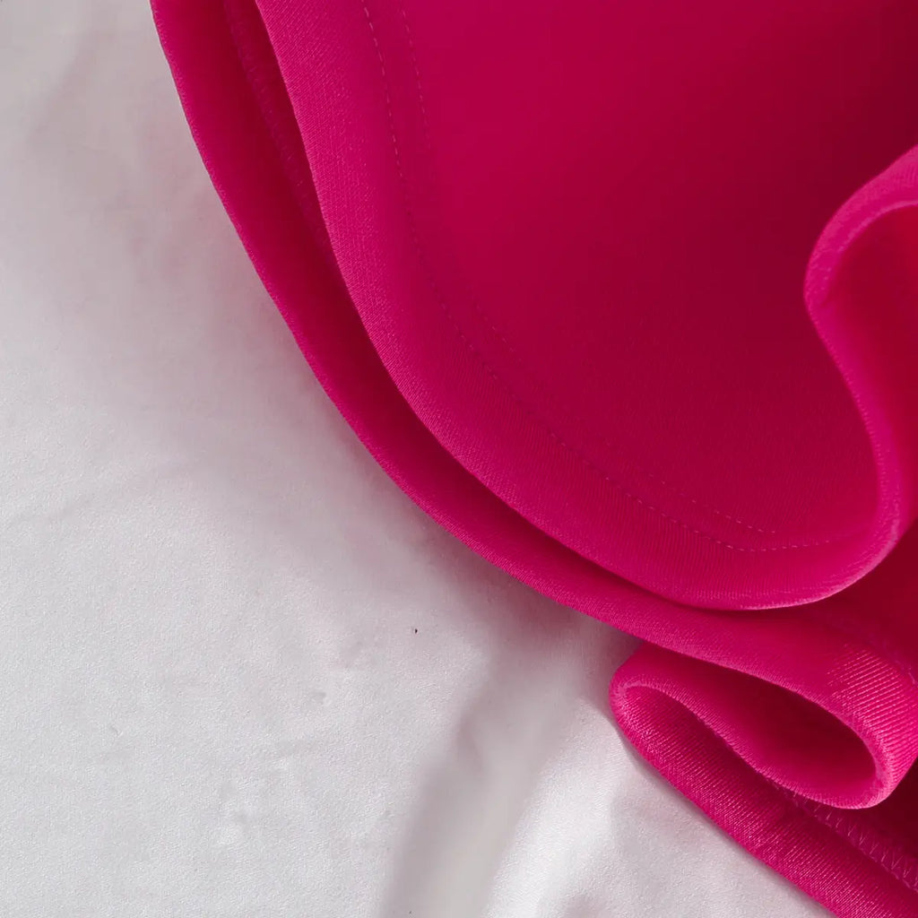 Girls Fuchsia One Shoulder Fit & Flare Party Wear Dress With 3D Flowers Appliques Party Dresses