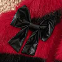 Girls Long Sleeve T-Shirt With Red Faux Fur Vest & Faux Leather Skirt & Hat Sets Sets