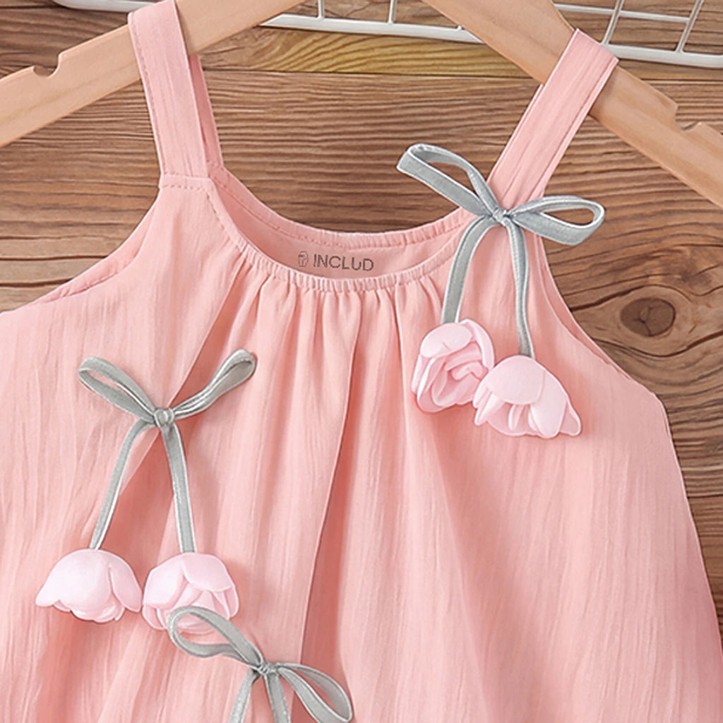 Girls Pink Flower Applique Sleeveless Top With Shorts Sets 2 pc. Sets