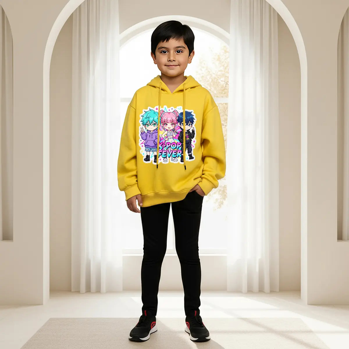 Boys Yellow K-POP Fever Graphics Hoodies Sweatshirts & Hoodies Yellow 5-6 Y