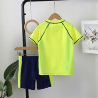 Boys Yellow Typography Printed Short Sleeves T-Shirt & Shorts Swimsuit Sets Sets