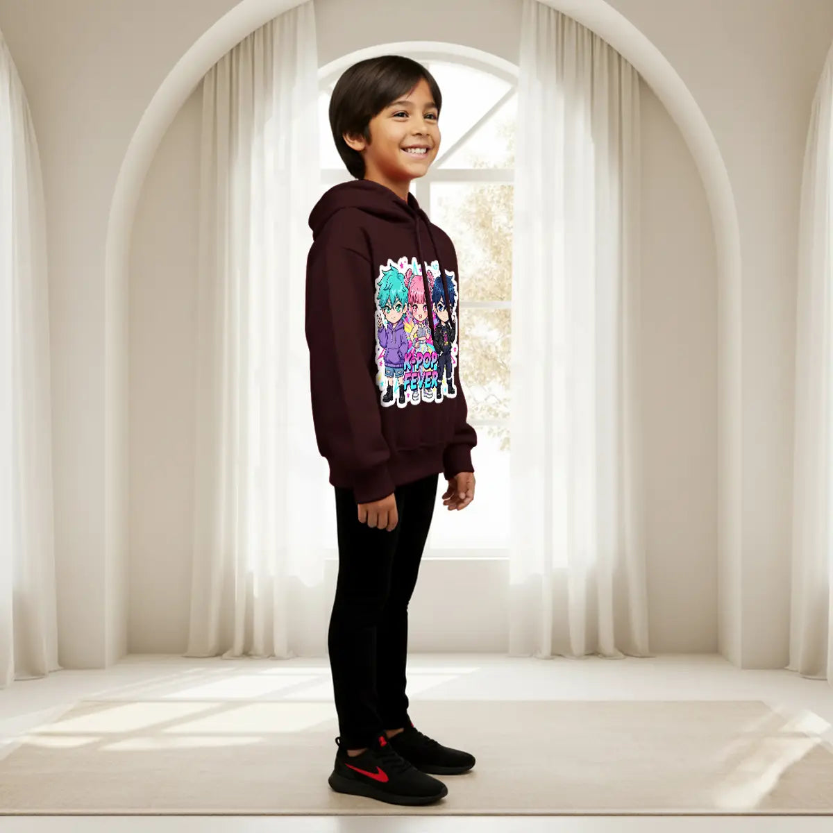 Boys Maroon K-POP Fever Graphics Hoodies Sweatshirts & Hoodies