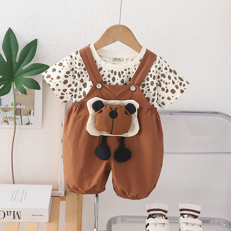 Boys Animal Printed T-Shirt With Brown 3D Appliqued Dungaree Set 2 pc. Sets Brown 1-2 Y