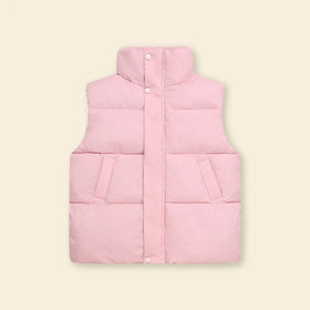Girls Pink Quilted Puffer Vest With Stand-up Collar Coats & Jackets