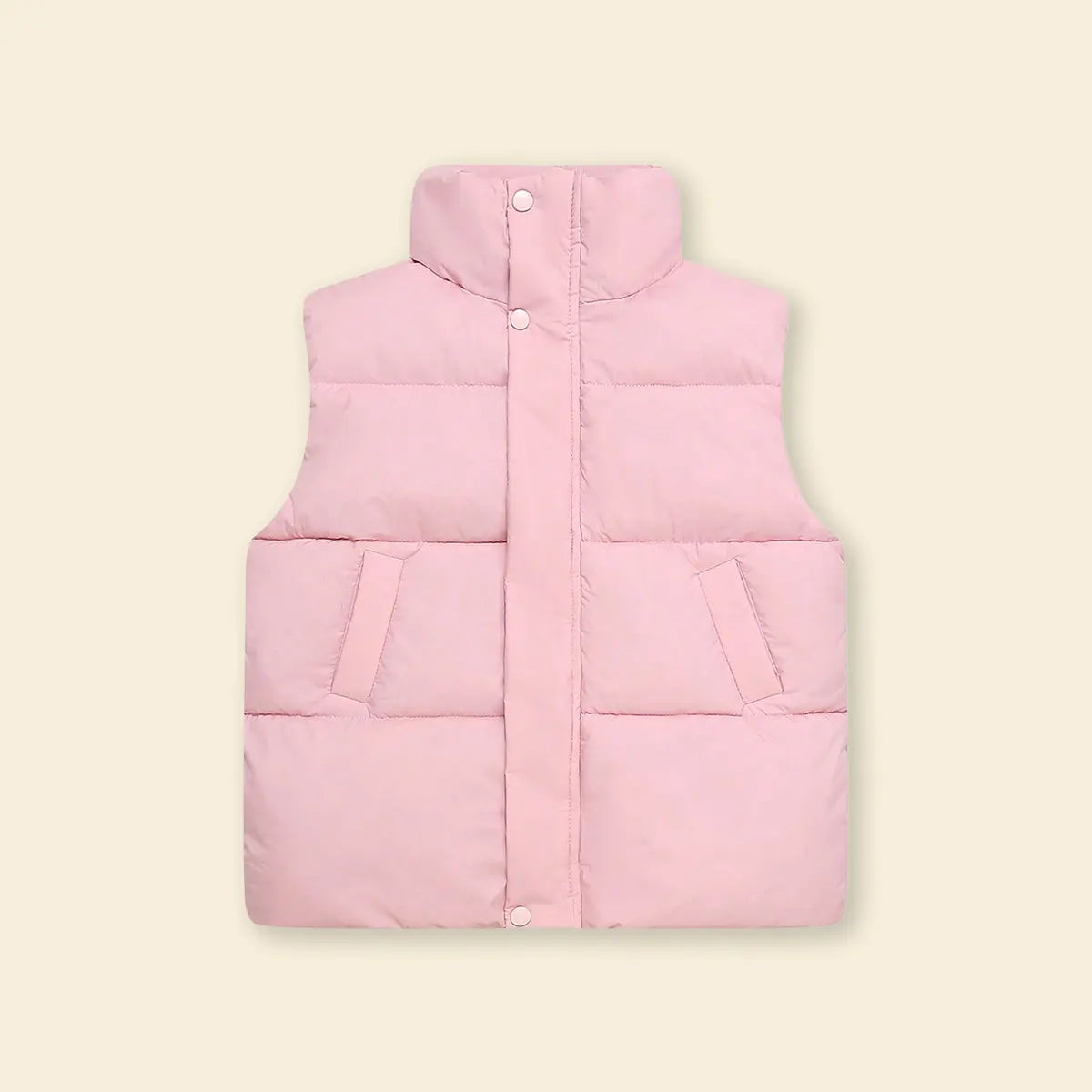 Girls Pink Quilted Puffer Vest With Stand-up Collar Coats & Jackets