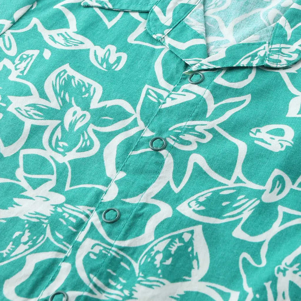 Boys Green Floral Printed Short Sleeve Shirt With Elasticated Shorts Sets Sets
