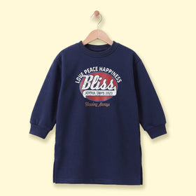 Girls Navy Blue Typographic T-Shirt Dress Casual Dresses Navy Blue 1-2 Y