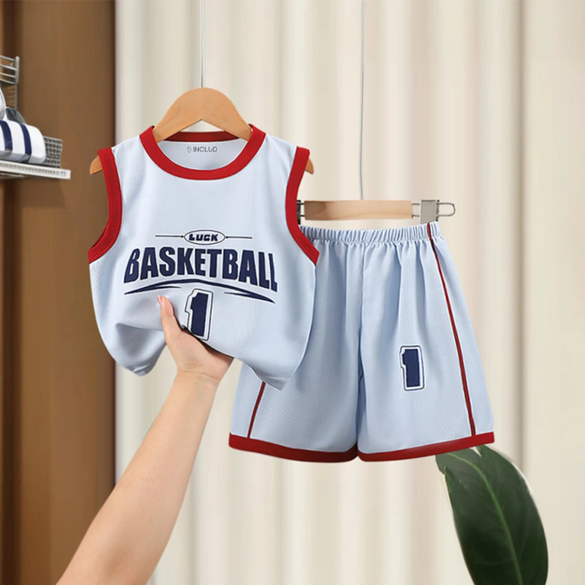 Boys Light Blue Sleeveless Basketball Typography T-Shirt With Shorts Sets 2 pc. Sets Light Blue 1-2 Y
