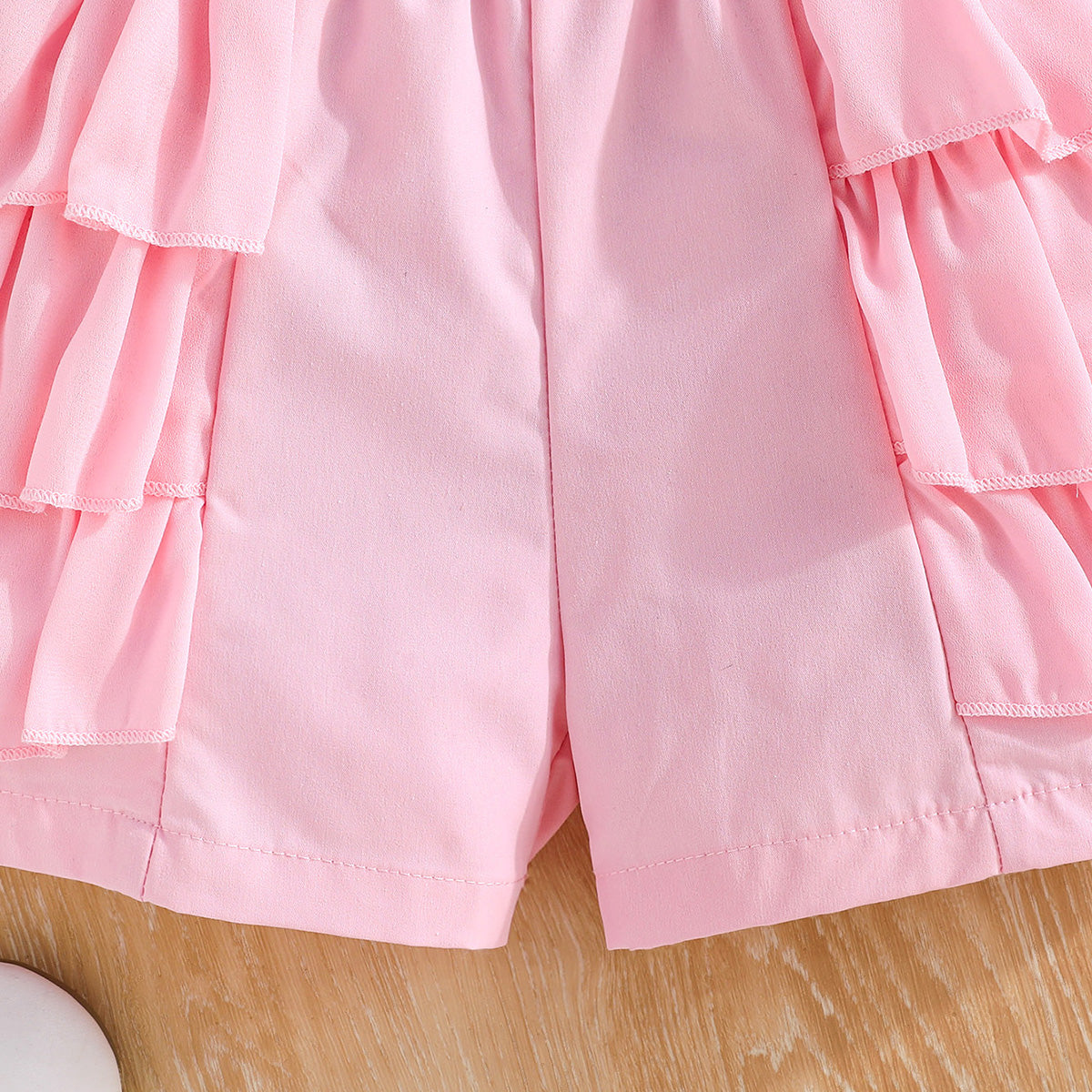 Girls Pink Waistcoat with Spaghetti Top & Tiered Ruffle Shorts Set 3 pc. Sets