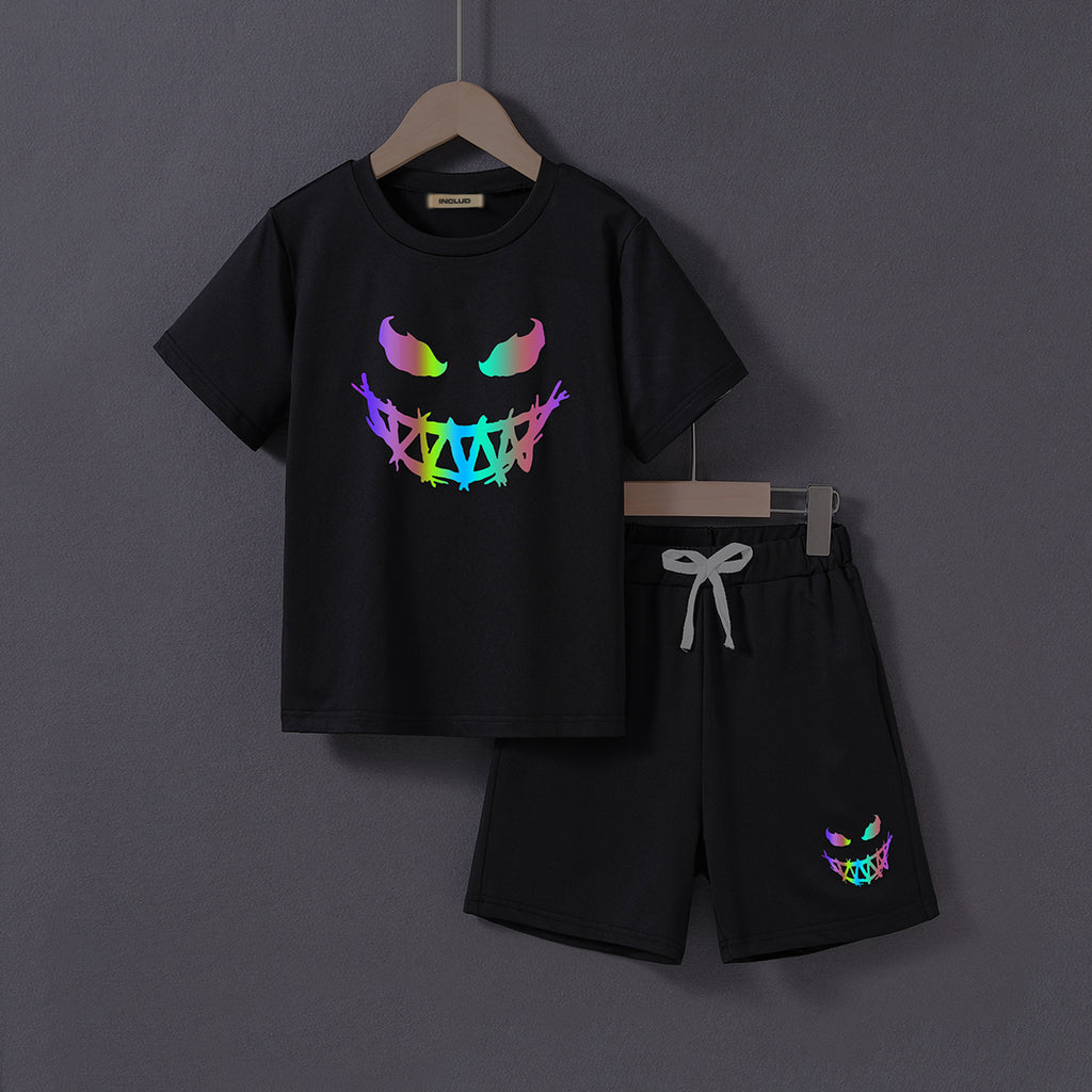 Boys Black Halloween Printed Short Sleeves T-Shirt With Shorts Set 2 pc. Sets