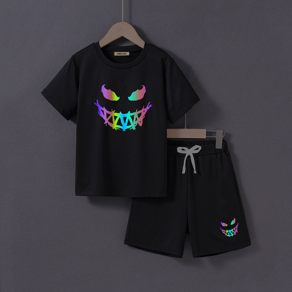 Boys Black Halloween Printed Short Sleeves T-Shirt With Shorts Set 2 pc. Sets