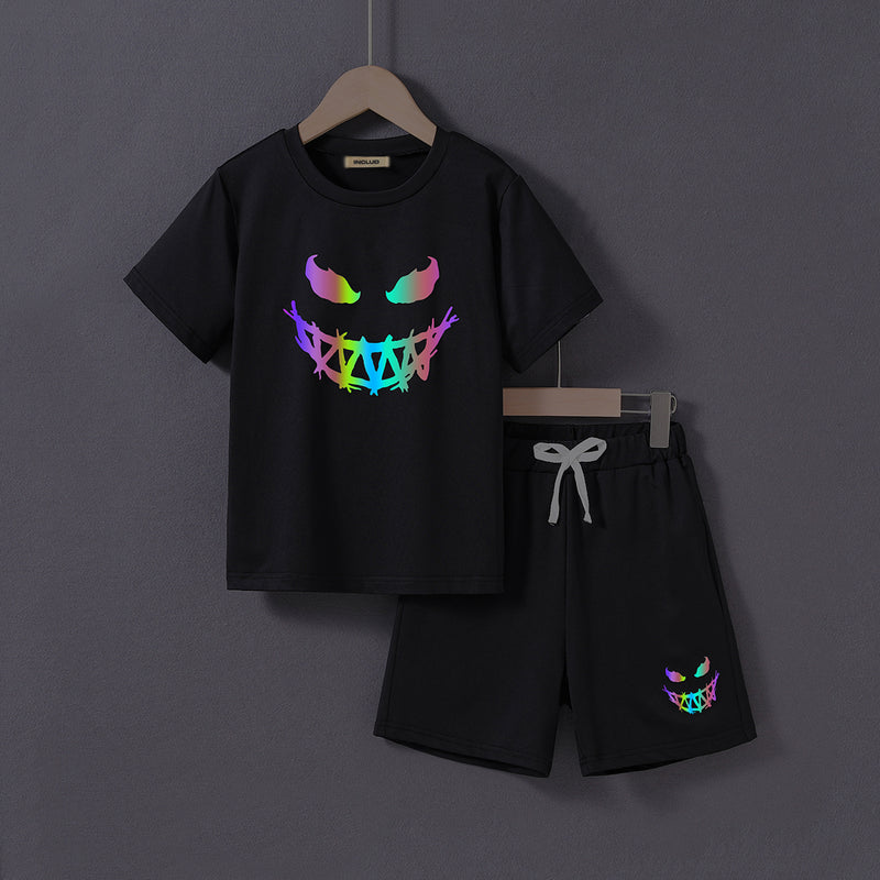Boys Black Halloween Printed Short Sleeves T-Shirt With Shorts Set 2 pc. Sets