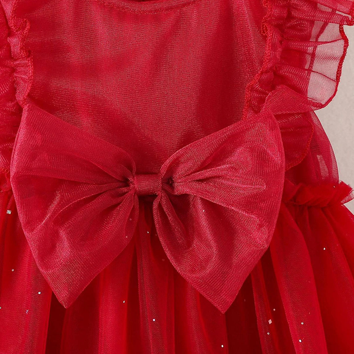 Girls Red Bow Applique Fit & Flare Summer Casual Dresses Casual Dresses