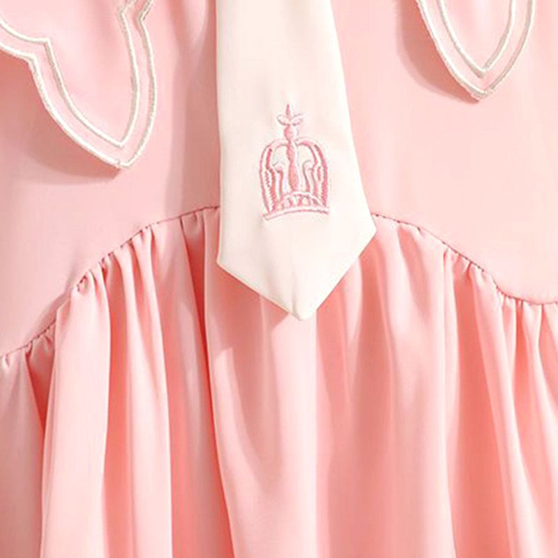 Girls Short Sleeve Scalloped Collar Dress Casual Dresses   
