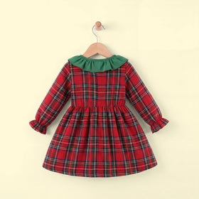 Girls Red Checked Long Sleeve Dress Casual Dresses