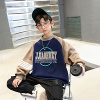 Boys Navy Blue Typographic Printed Raglan Sleeves Winter Sweatshirt Sweatshirts & Hoodies