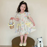 Girls Multicolour Floral Print Fit & Flare Dress with Puff Sleeves Casual Dresses Multicolor 1-2 Y