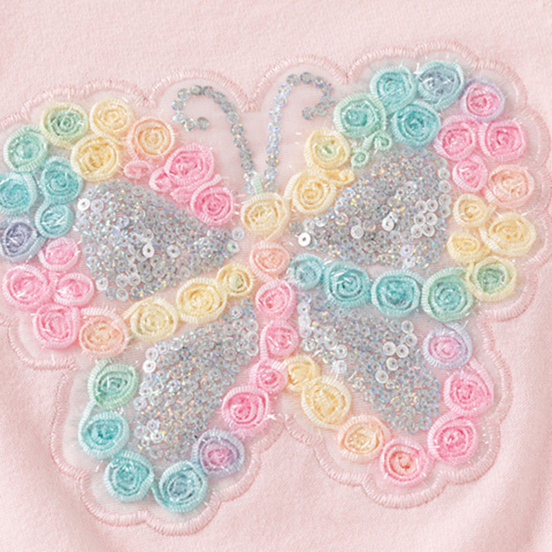 Girls Light Pink Butterfly Applique Regular Sweater Sweaters & Cardigans